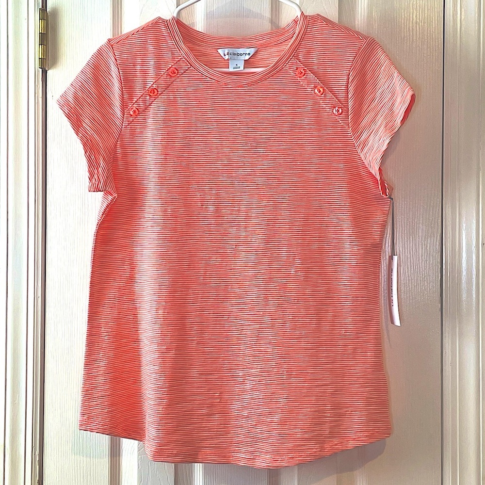 Liz Claiborne Blouse Women's Small Orange White‎ T-Shirt